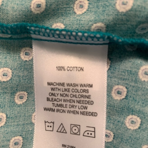 Foxcroft NYC teal polka dot cotton shirt, size 12P.. - Picture 6 of 8